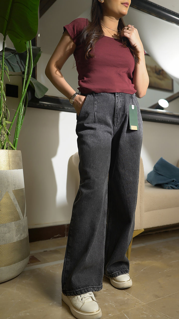 Charcoal Gray Wide Leg Jeans