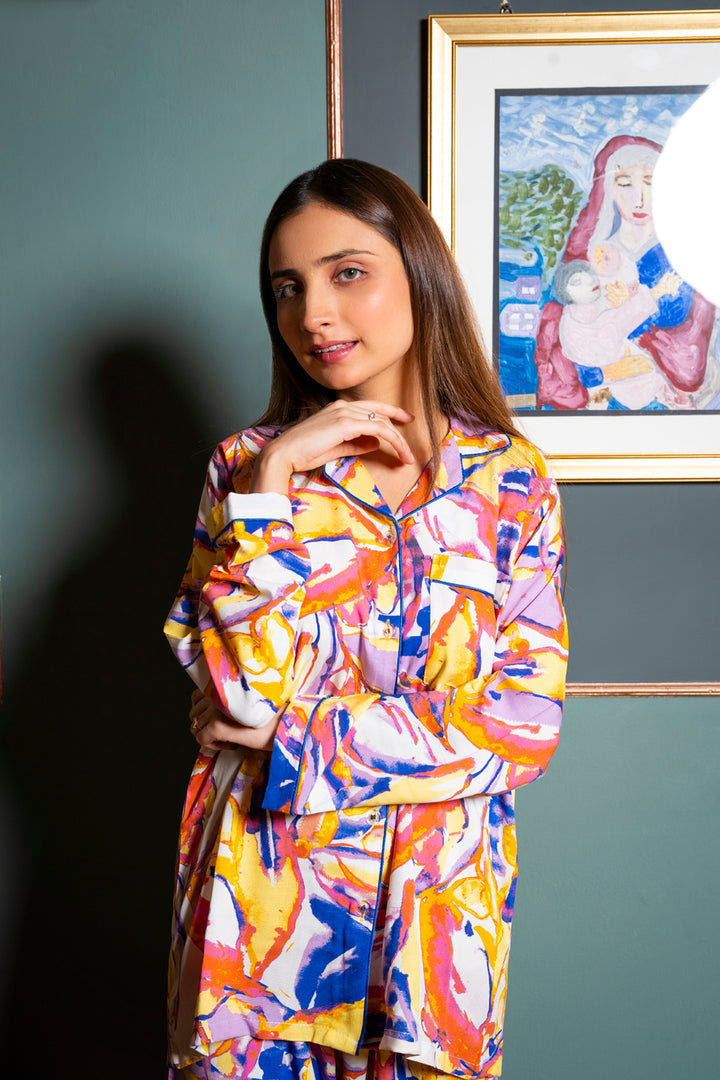 Multicolour Abstract PJ Set