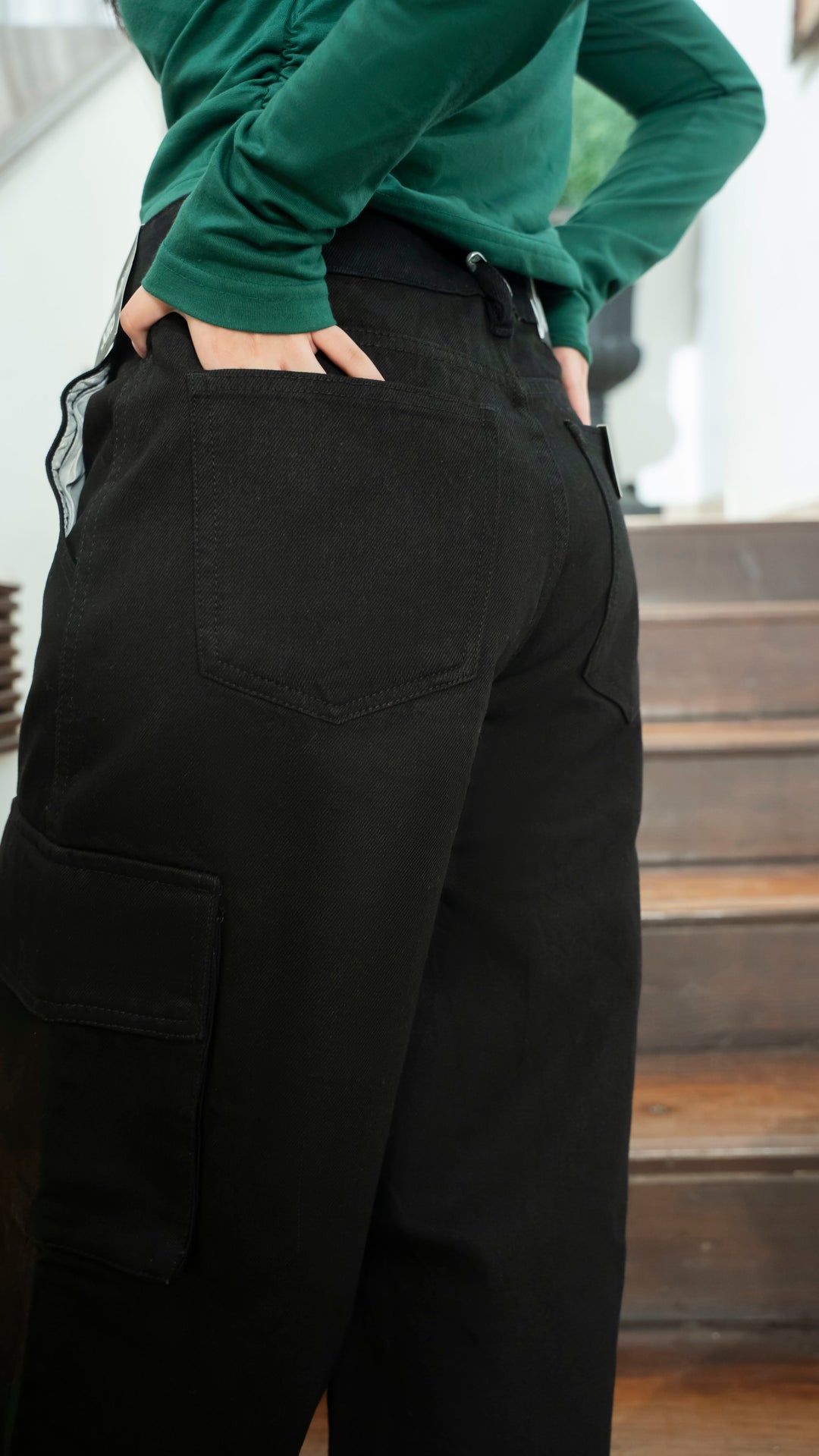 Jet Black Wide Leg Cargo Jeans