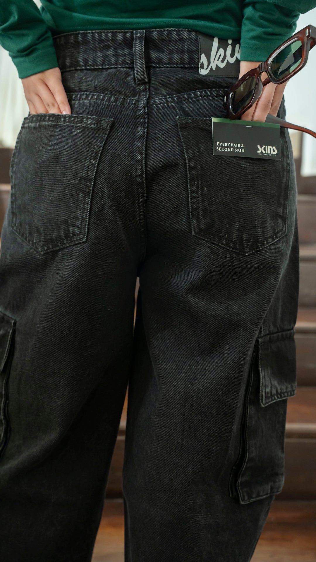 Charcoal Gray Wide Leg Cargo Jeans