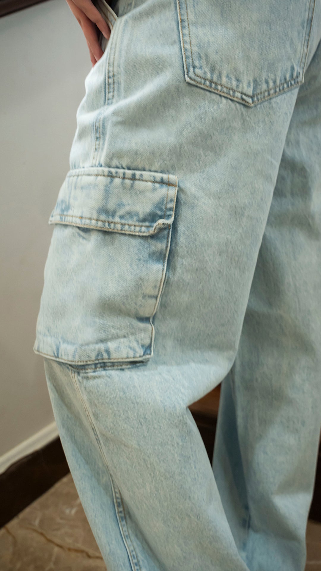 Ice Blue Wide Leg Cargo Jeans