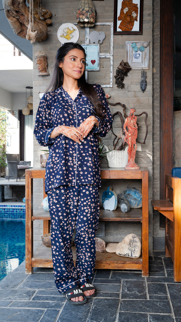 Dark Blue Tulips PJ Set