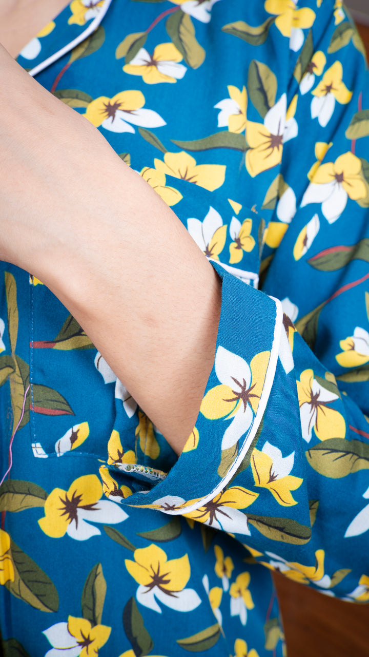Teal Blue Flowers PJ Set
