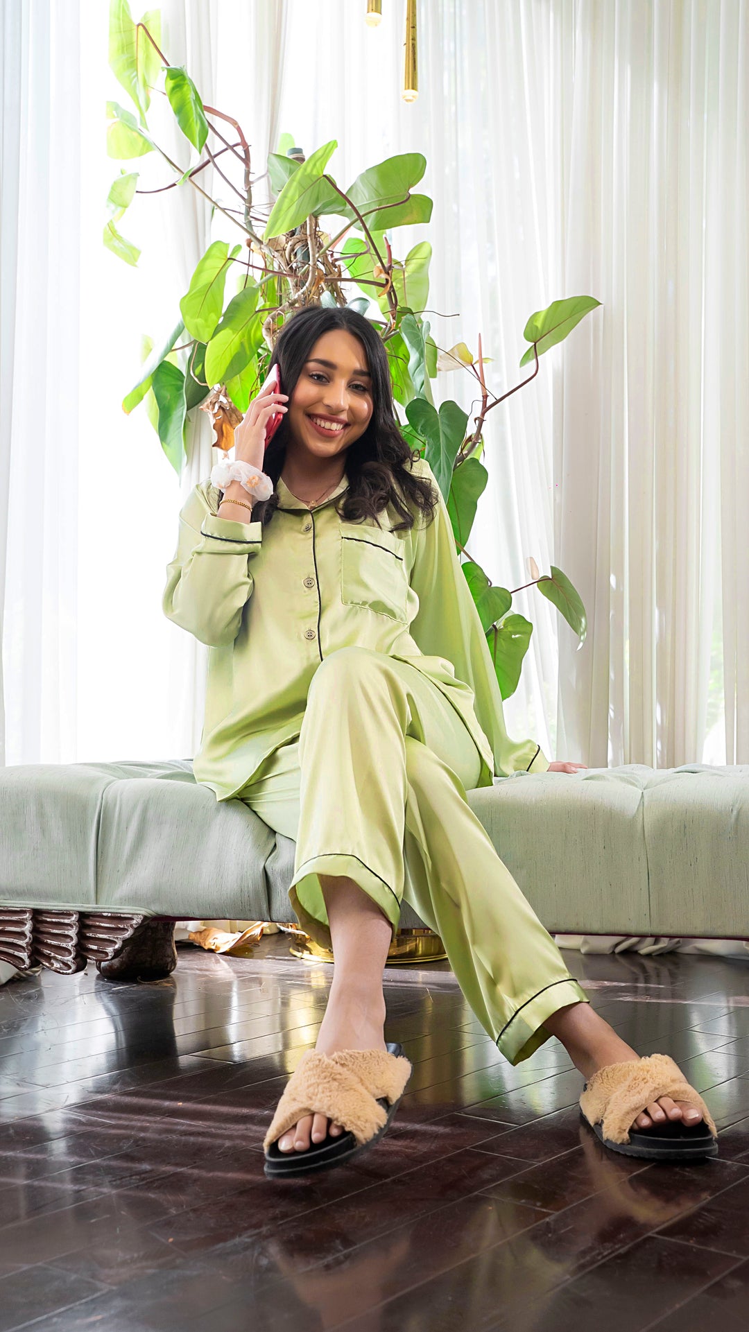 Bottle Green Silk PJ Set
