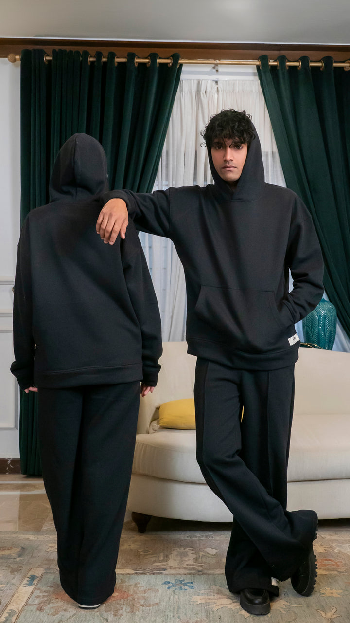 Jet Black Oversized Hoodie Set