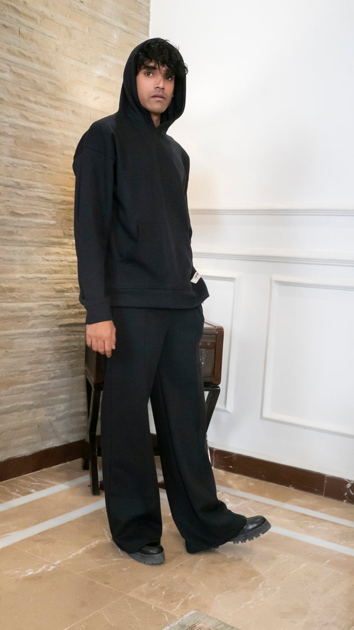 Jet Black Oversized Hoodie Set