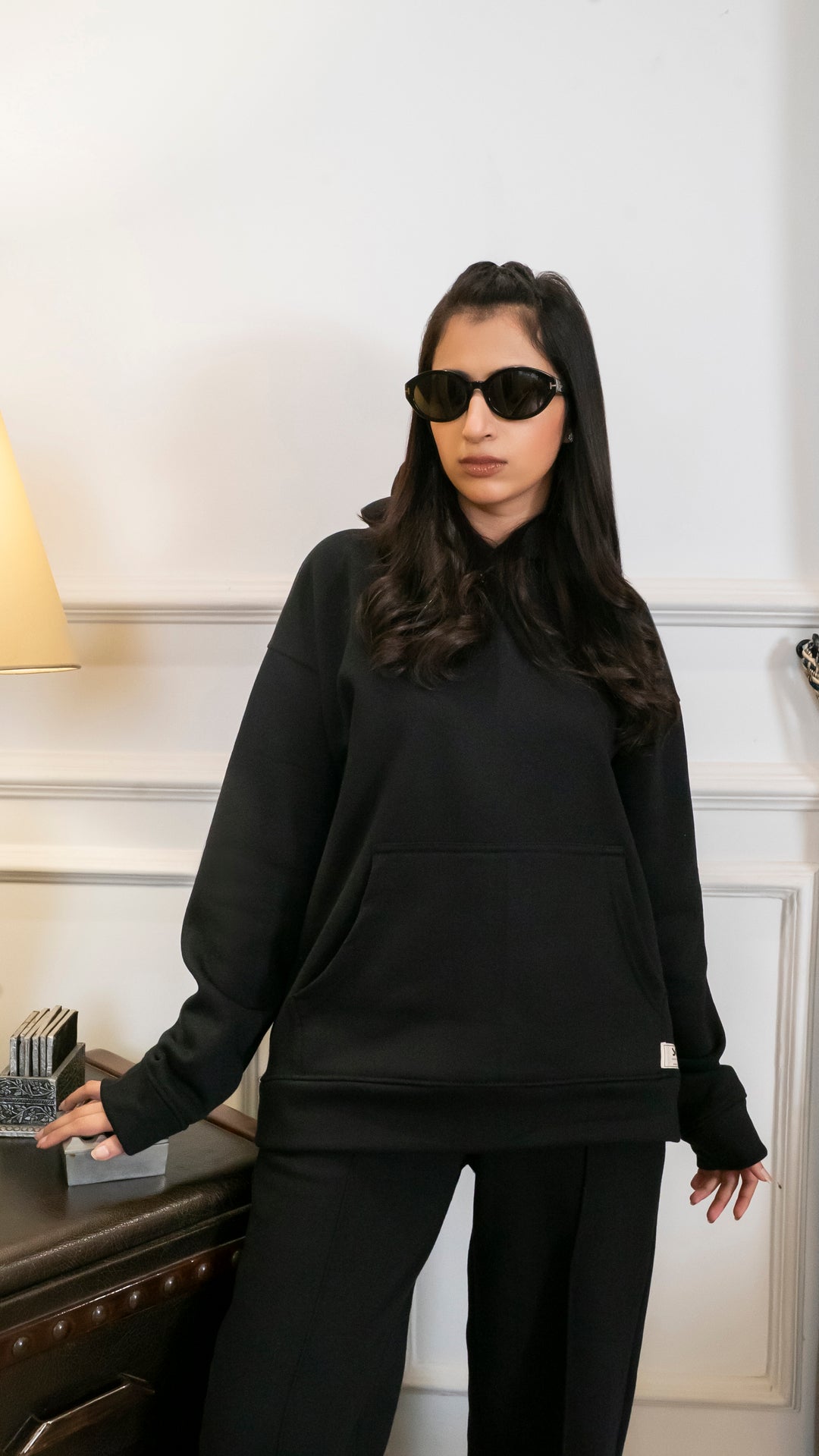 Jet Black Oversized Hoodie Set