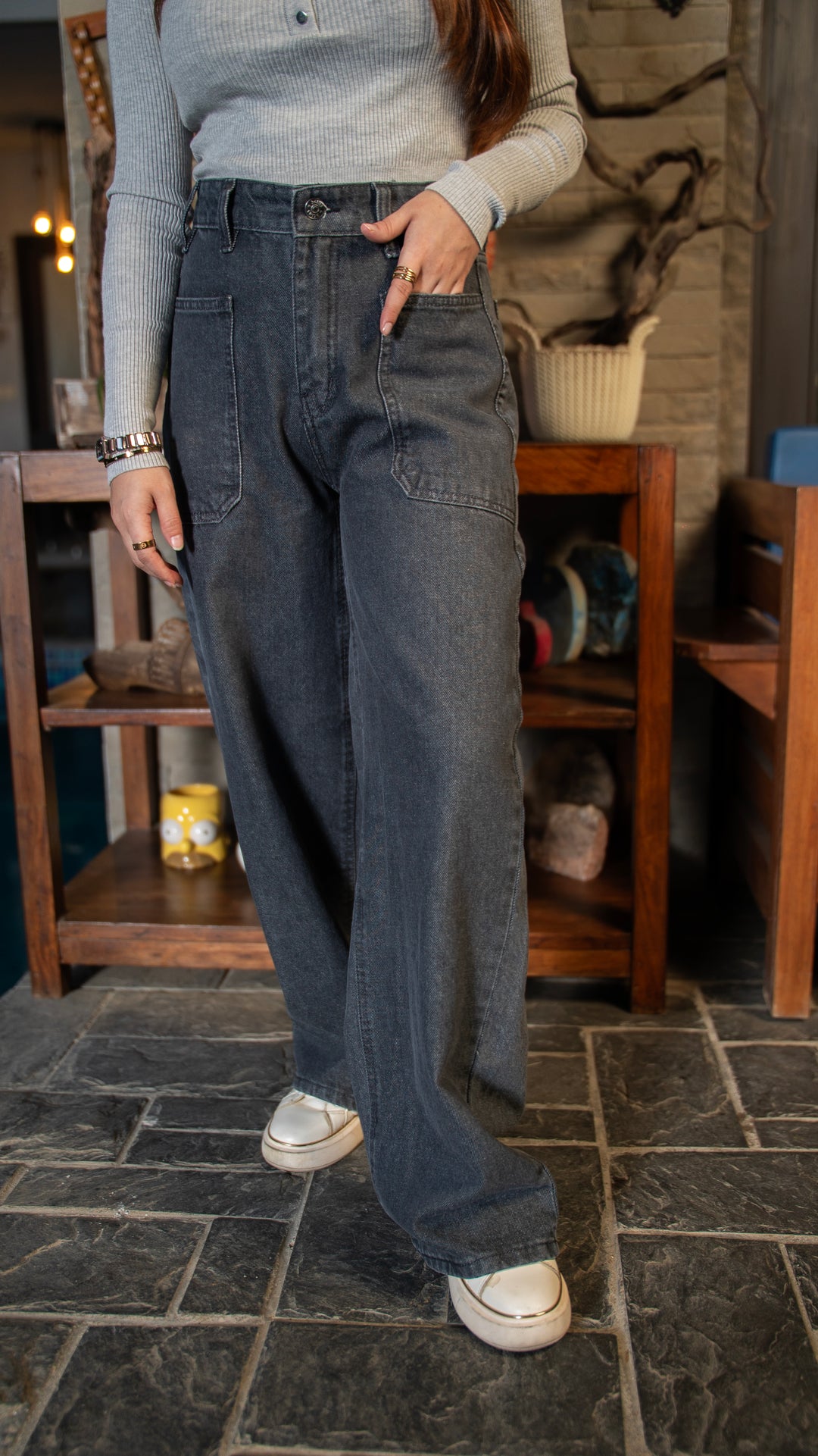 Charcoal Gray Edge Pocket Jeans