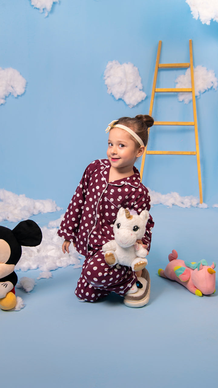 Maroon Polkas Kids PJ Set