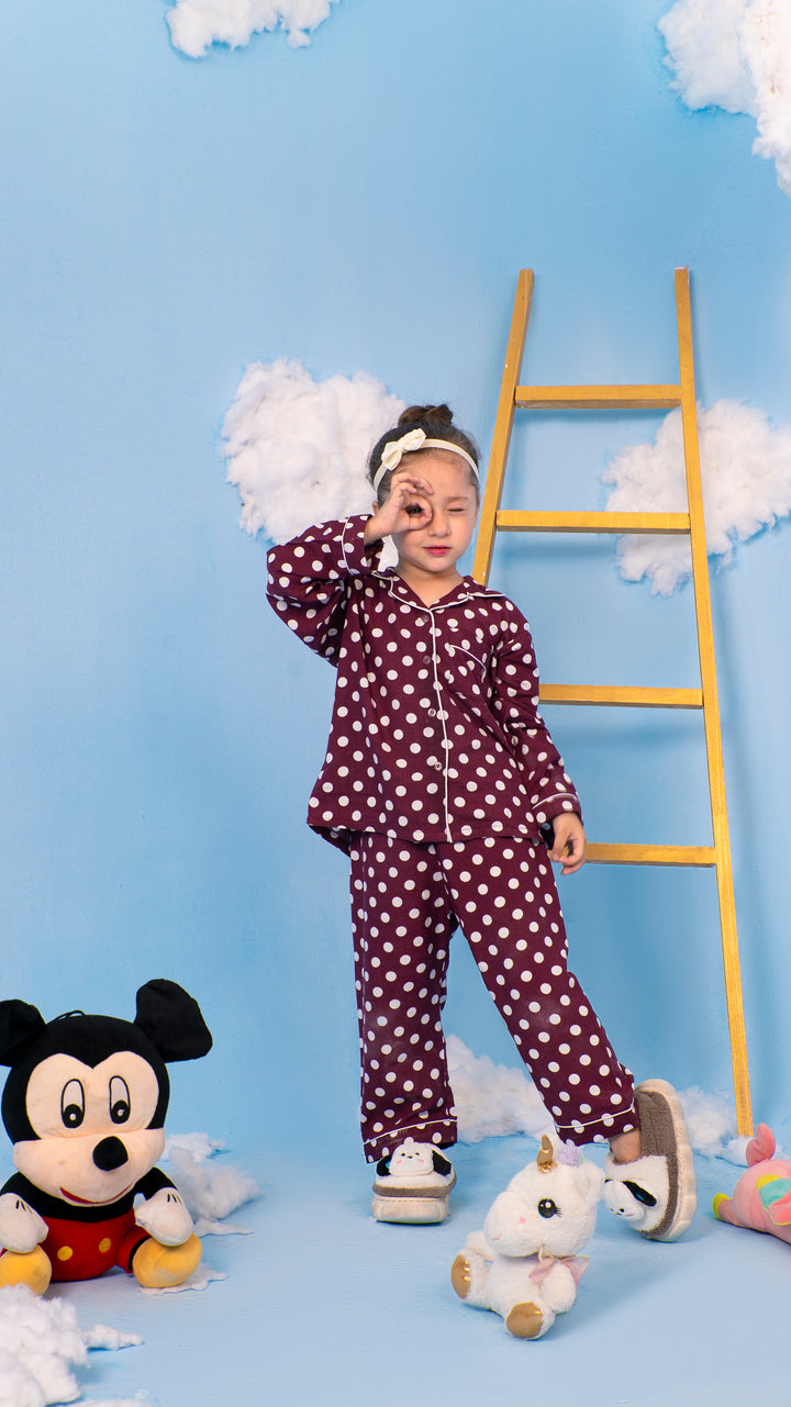 Maroon Polkas Kids PJ Set