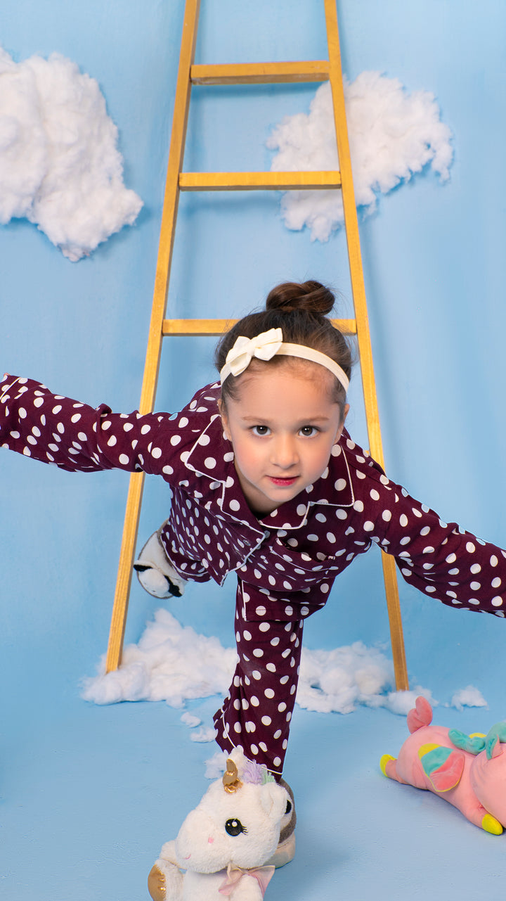 Maroon Polkas Kids PJ Set