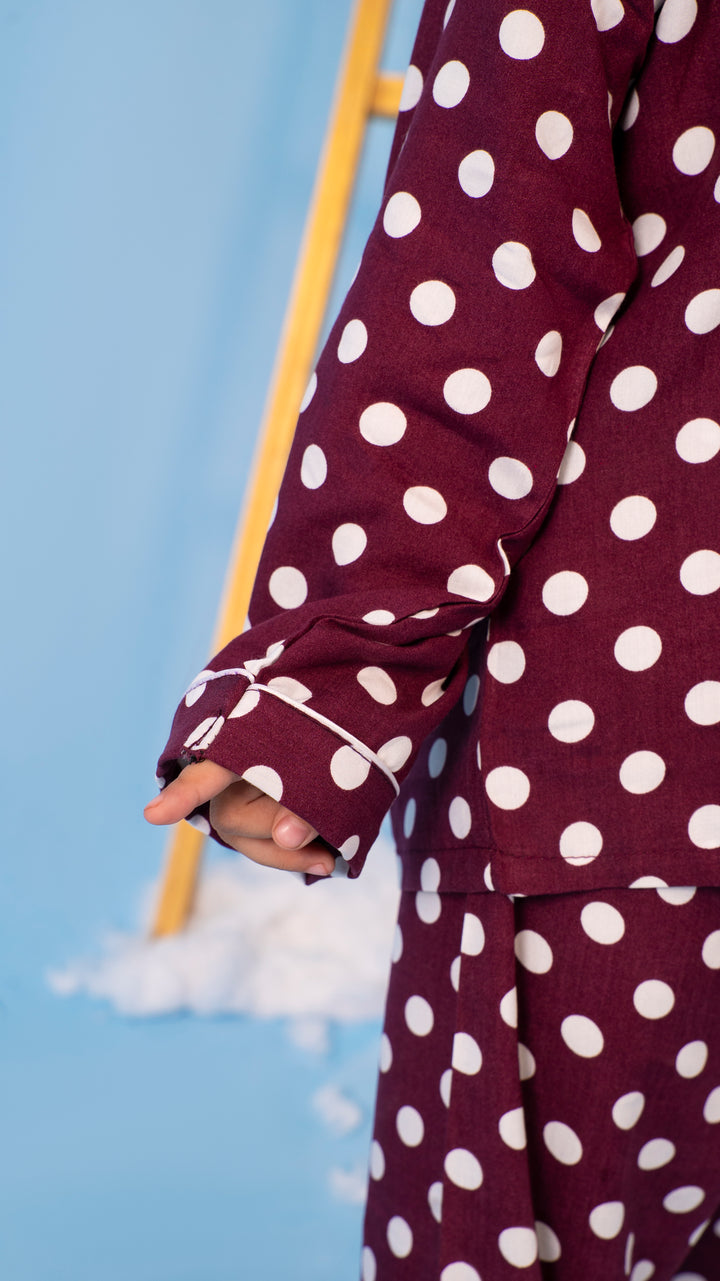 Maroon Polkas Kids PJ Set