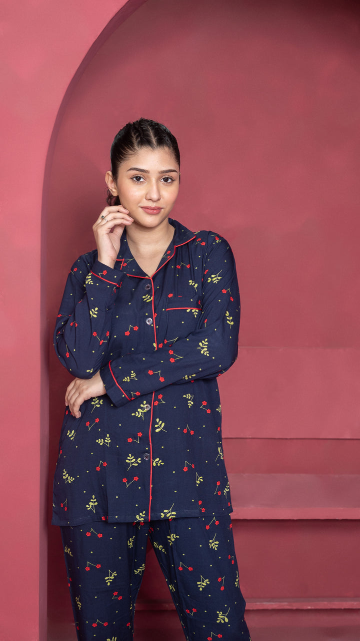 Navy Blossom PJ Set