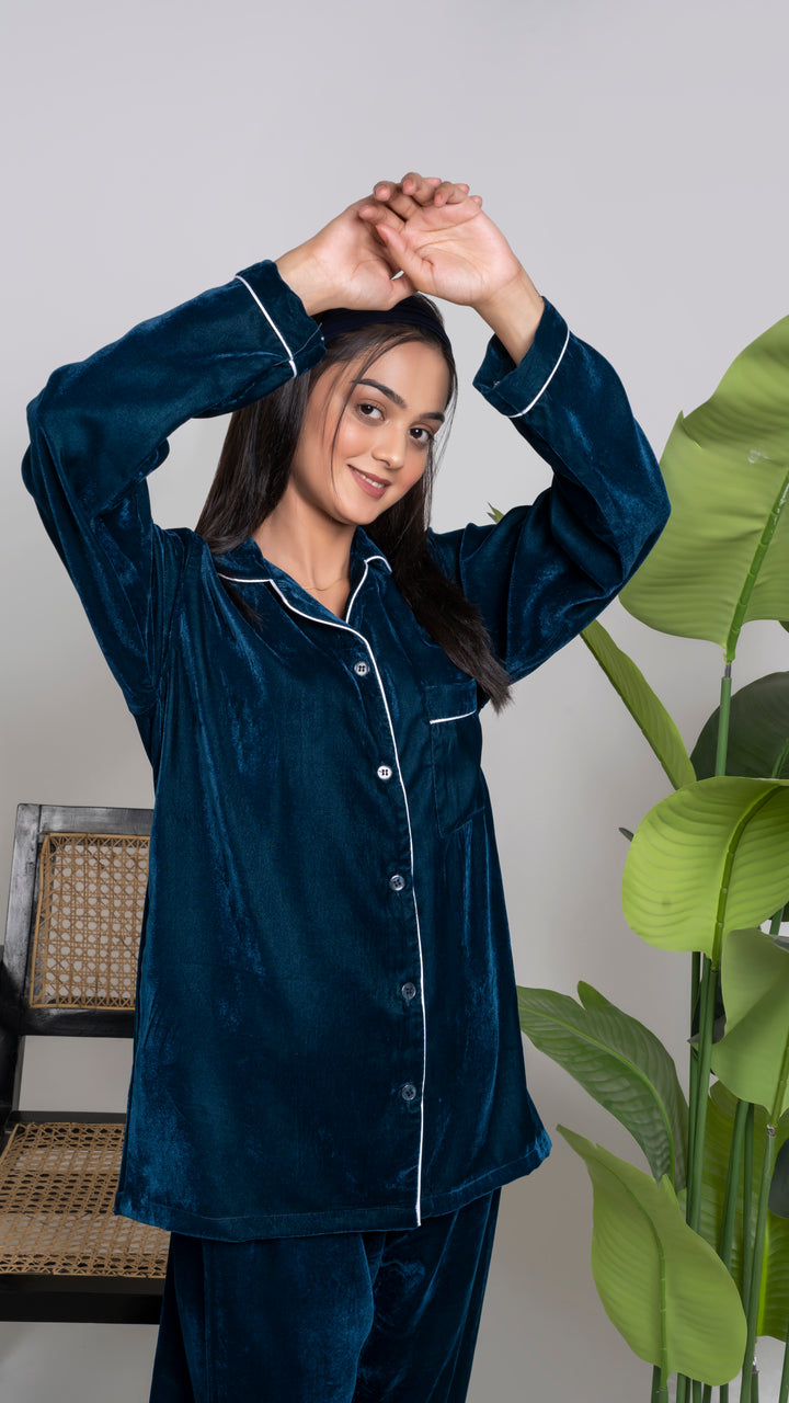 Teal Blue Premium Velvet PJ Set