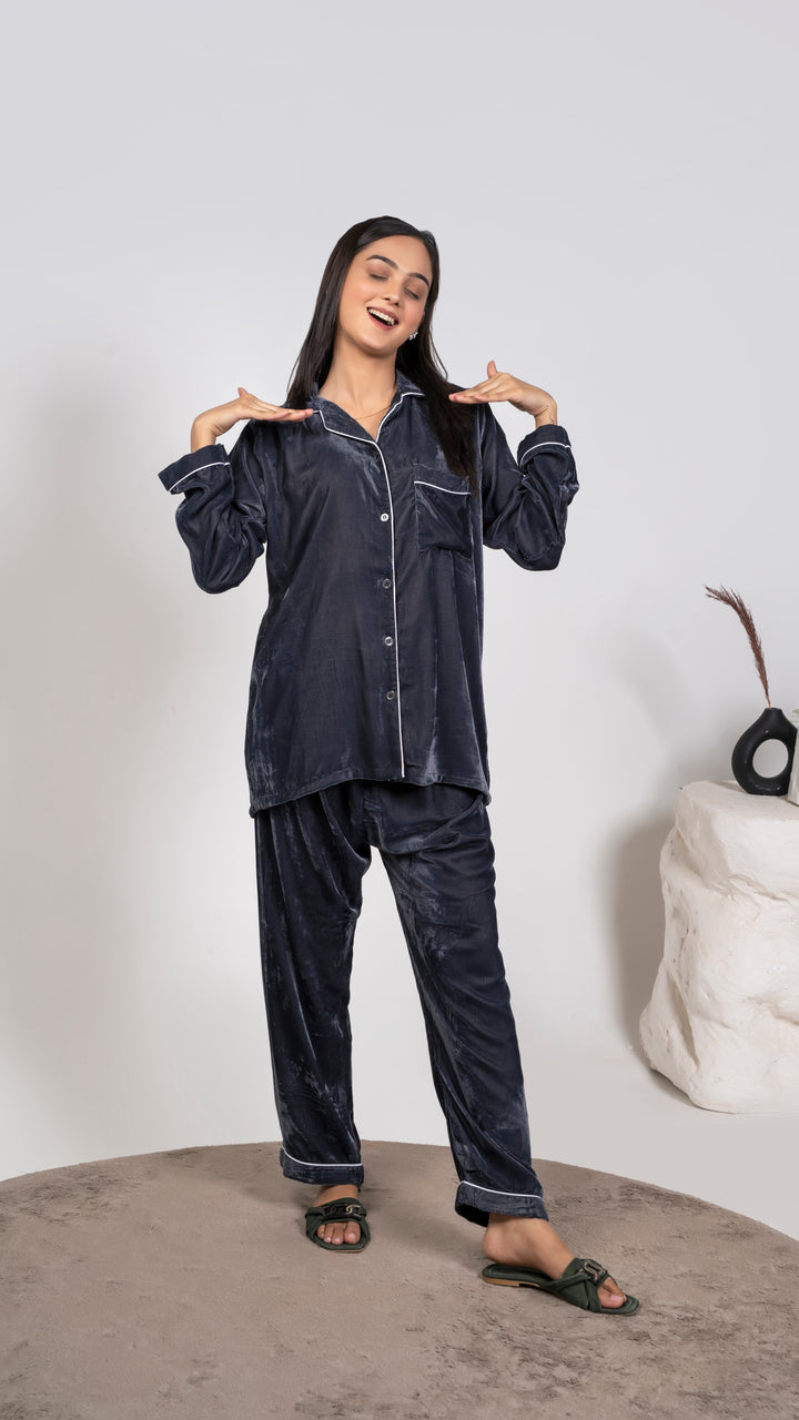 Charcoal Premium Velvet PJ Set