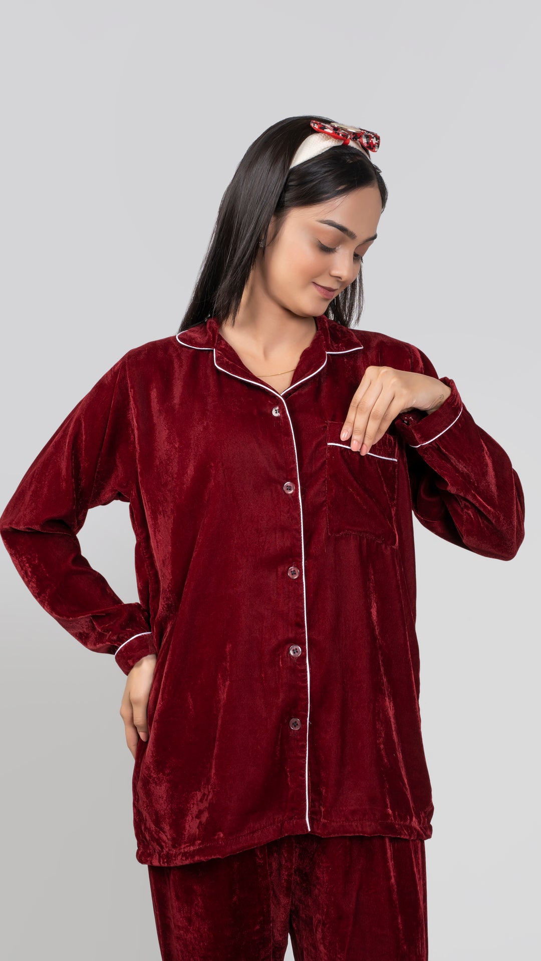 Maroon Premium Velvet PJ Set