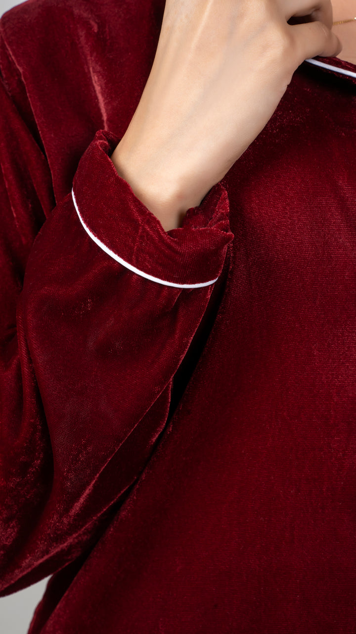 Maroon Premium Velvet PJ Set
