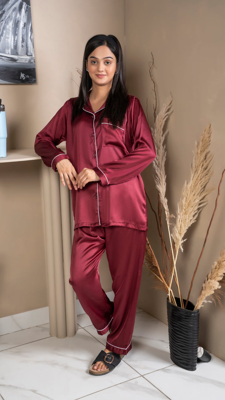 Maroon Silk PJ Set