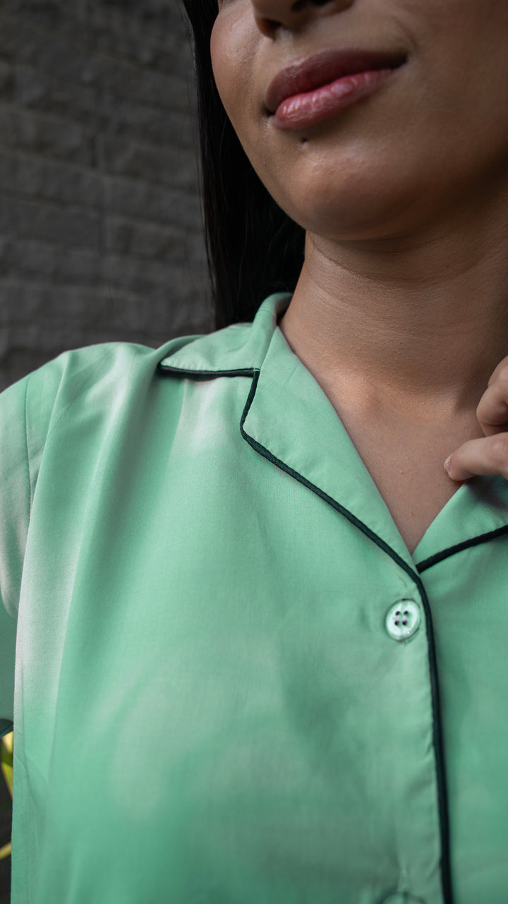 Pastel Green Linen Solid PJ Set