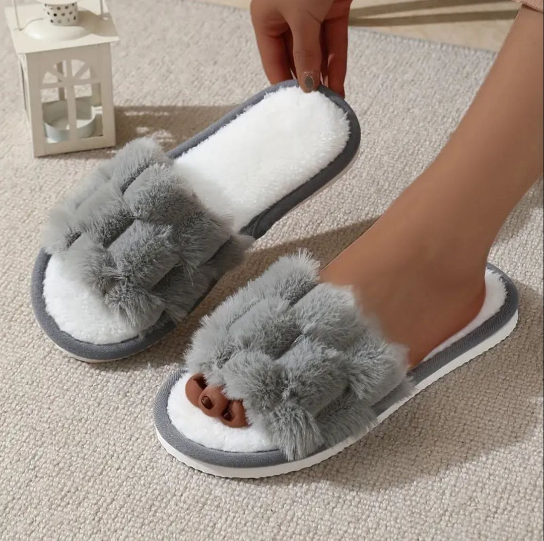 Grey Fluffy Slides