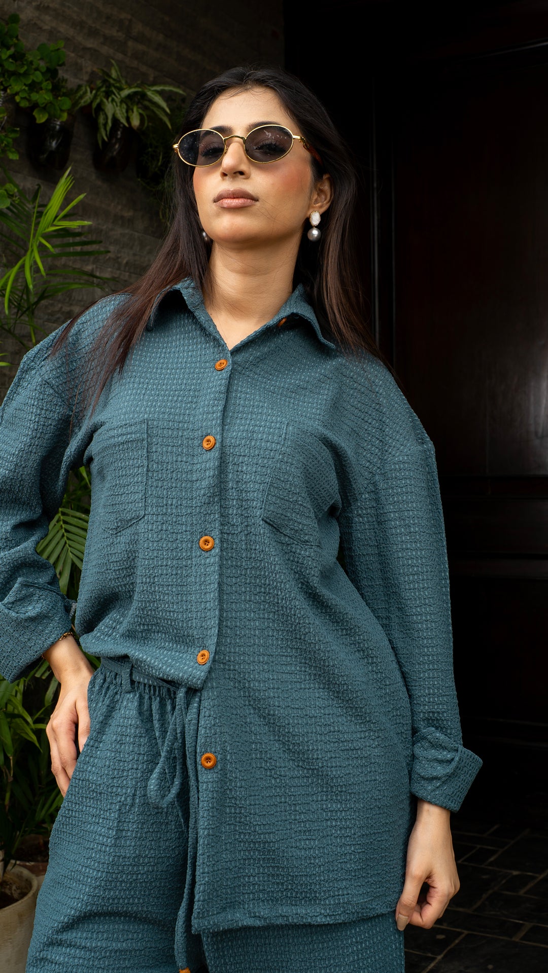Teal Blue Textured Co-Ord Set