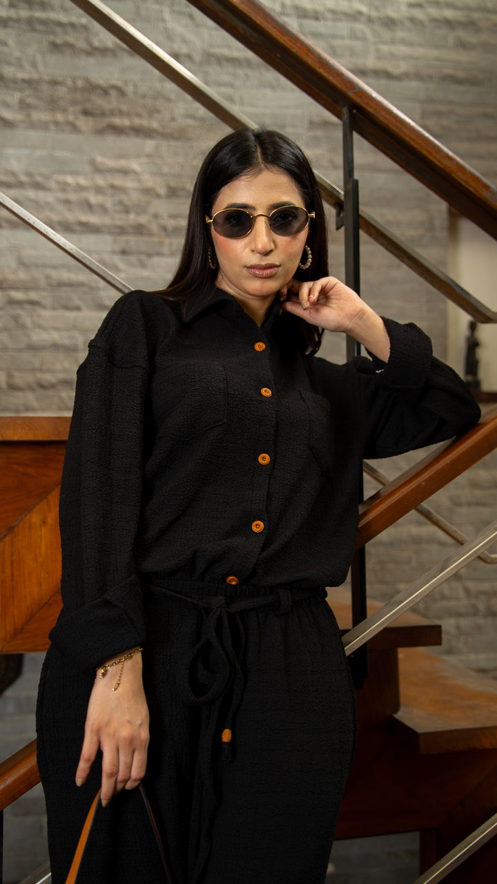 Jet Black Textured Co-Ord Set