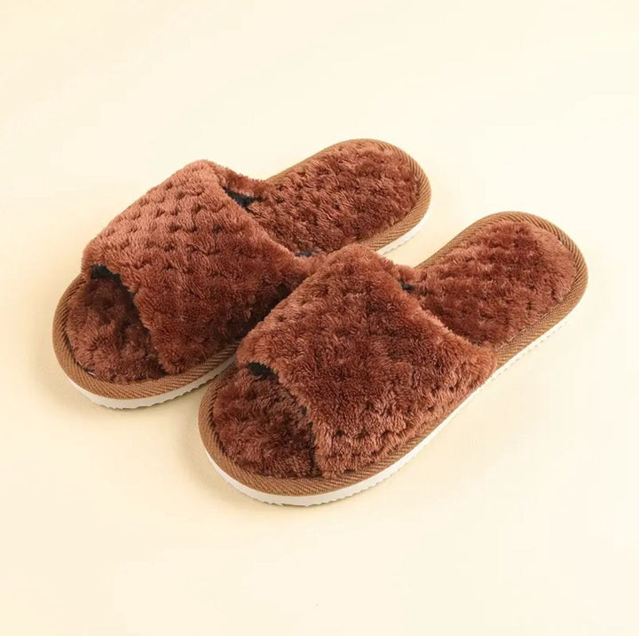 Dark Brown Fluffy Slides