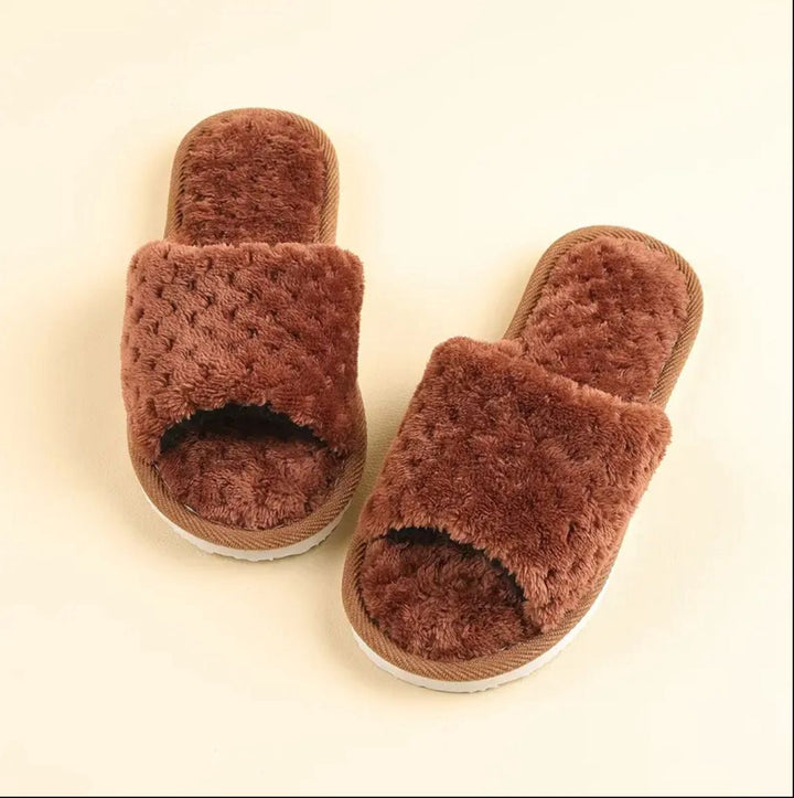 Dark Brown Fluffy Slides
