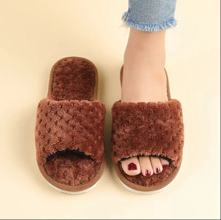 Dark Brown Fluffy Slides